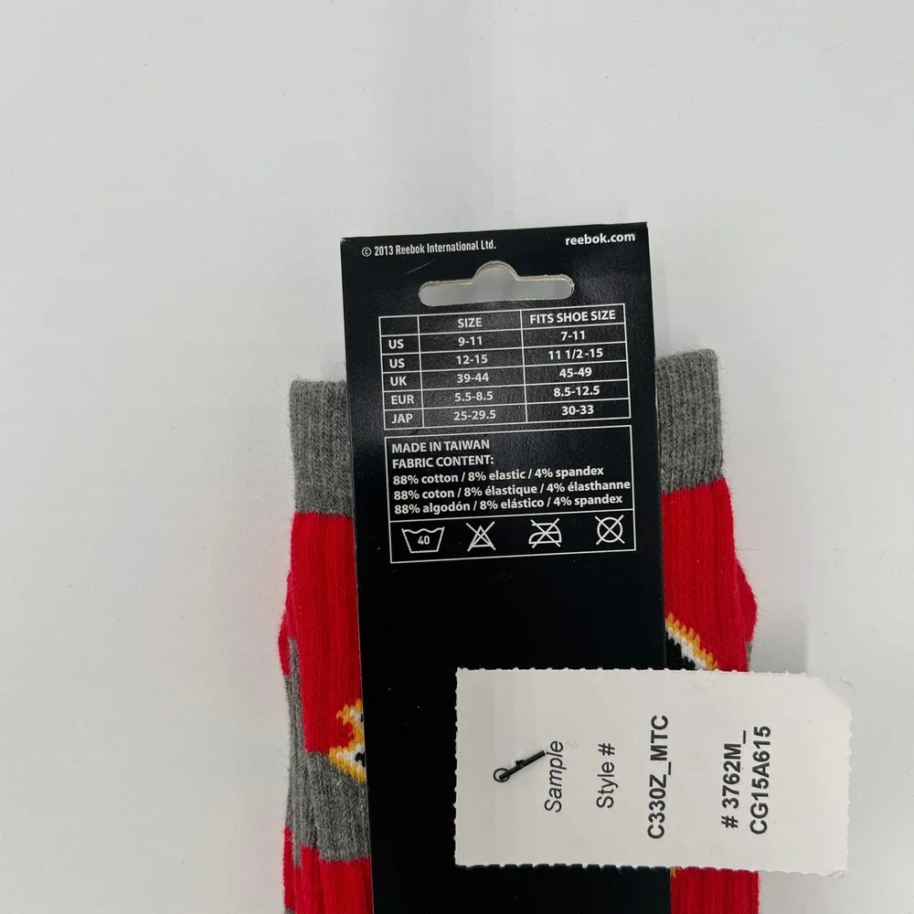 Reebok NHL Calgary Flames Men's Crew Socks 3‎ Pack Size L 9-11 Red Grey New